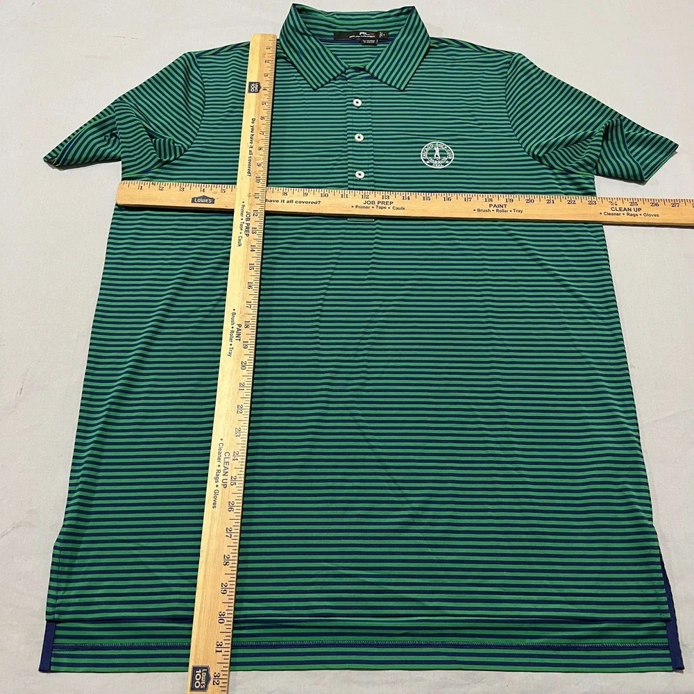 RLX Ralph Lauren Mens Green Blue Striped Chicago Golf Club Polo Shirt Size L